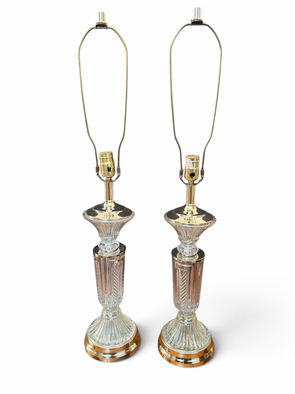 Vintage Crystal and Gold Glass Table Lamp Pair - Clear/Gold